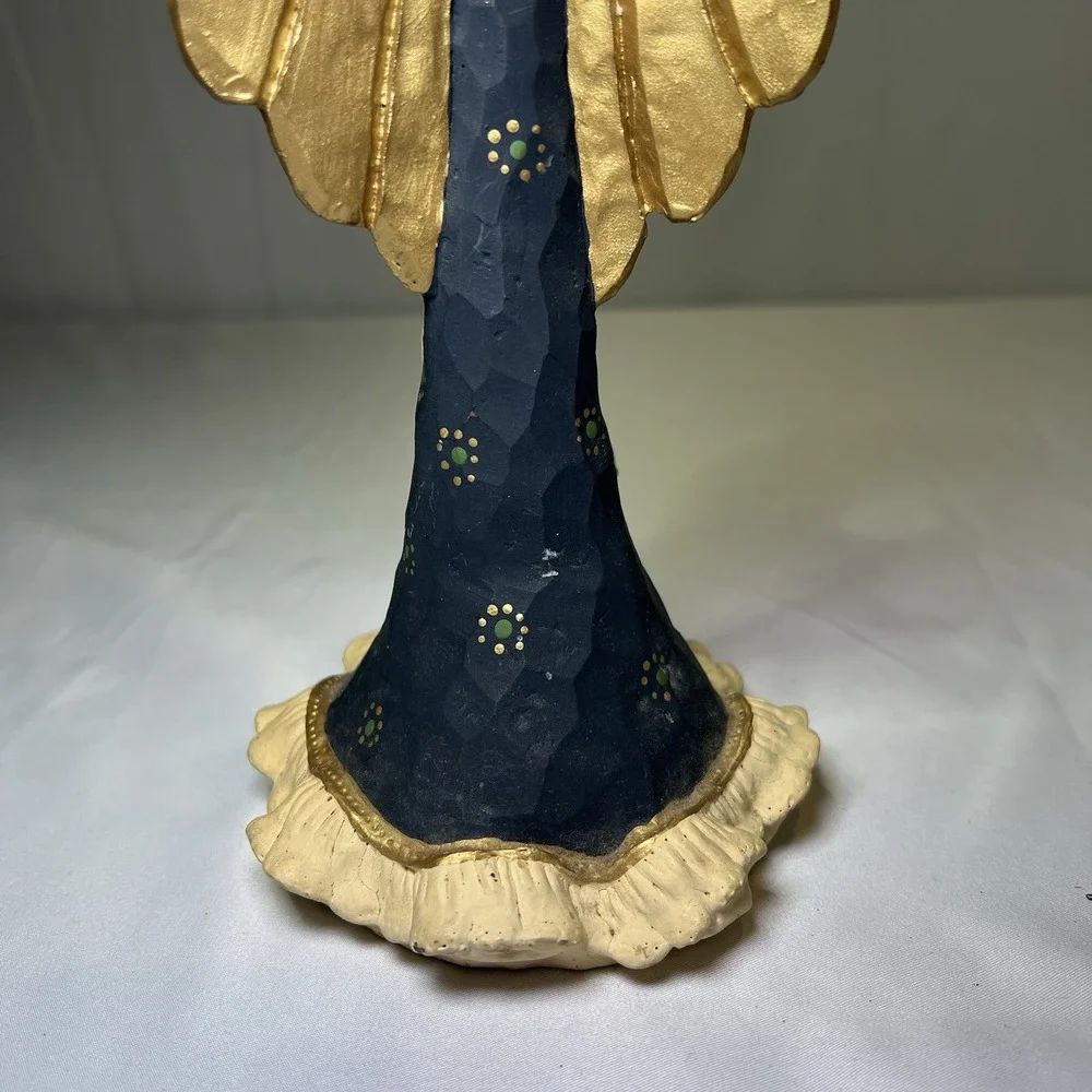 Folk Art Angel Figurine Navy Blue Gold Scroll Unto Us A Child Is Born‎ Primitive